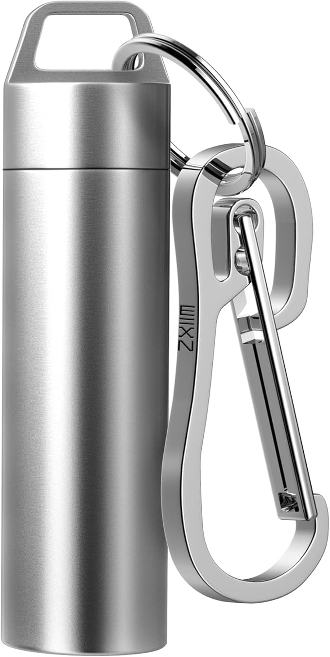 Small Pill Holder Keychain, Portable Metal Pill Case Waterproof Pill Box Container Mini Stainless Steel Pill Organizer for Travel Purse Pocket