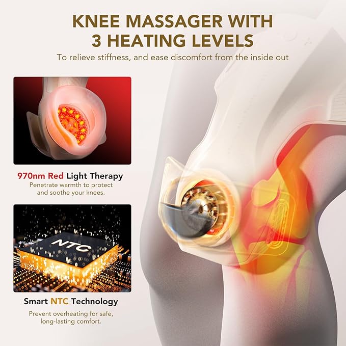 SKG Knee Massager with Heat for Pain Relief with Vibration for Joint Comfort, Cordless Heated Knee Brace with 5 Massage Modes and 3 Heating Levels, Perfect for Women Men Mom Dad, WS500