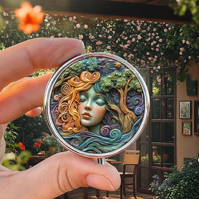 Portable Round 3 Compartment Metal Pill Box Faux Resin Painting Print Decor for Kitchen Office Coffee Organization Travel