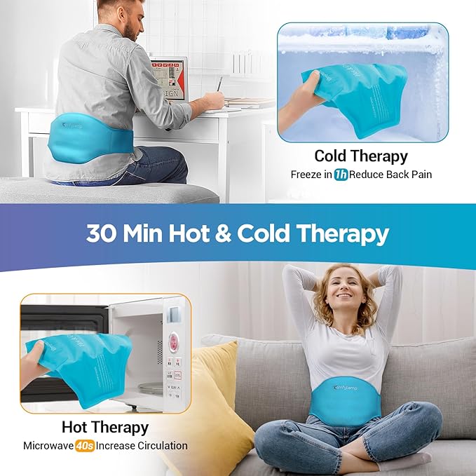 Comfytemp Back Ice Pack for Lower Back Pain Relief Product, Reusable Gel Lumbar Wrap for Sciatica Injury, Hot Cold Compress Brace for Herniated Disc, Waist Surgery Recovery Must Have - Blue