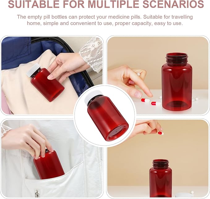 Baluue 12-Pack Amber Empty Pill Bottles with Sealed Caps 3.34 Inch Travel Size Medicine Storage Containers for Pills Organizers and Medication Storage