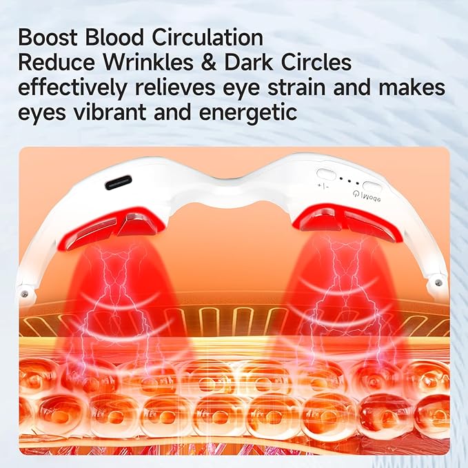 Under-Eye Red Light Therapy Device, Led 3D Microcurrent Eye Massage Glasses with 4 Modes, 3 Levels Red Light Eye Massage Mask for Relieve Eye Bags, Dark Circles, Wrinkles, Fine Lines
