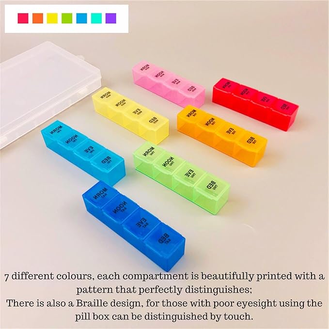 Pill Organizer 4 Times a Day,Premium Weekly Pill Case Medicine Organizer Box 7 Days 28 Compartment to Hold Vitamins Medicine Organizer Box