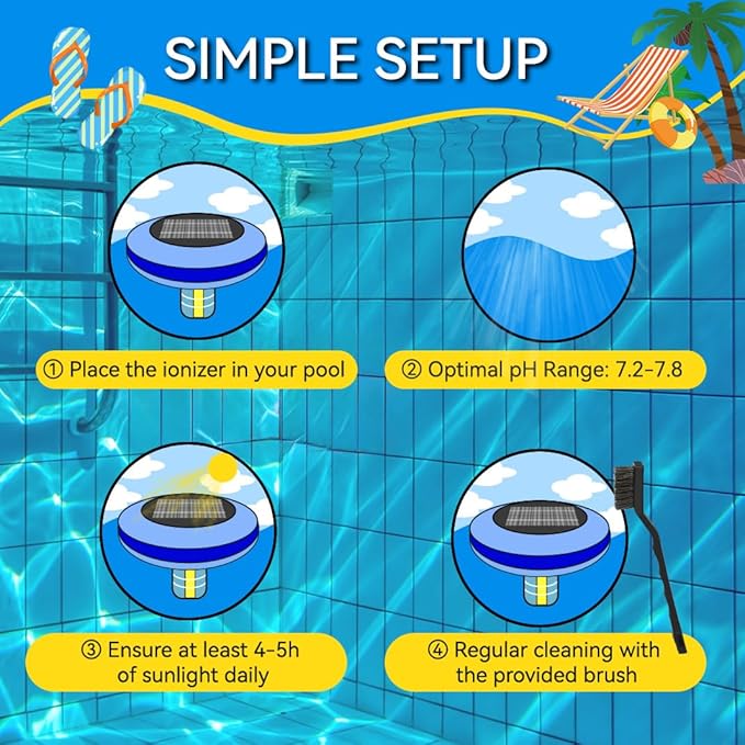 Solar Pool Ionizer – Floating Sun-Powered Water Clarifier with Heavy-Duty Copper Anode & Large Solar Panel, for Pools Up to 45,000 Gallons