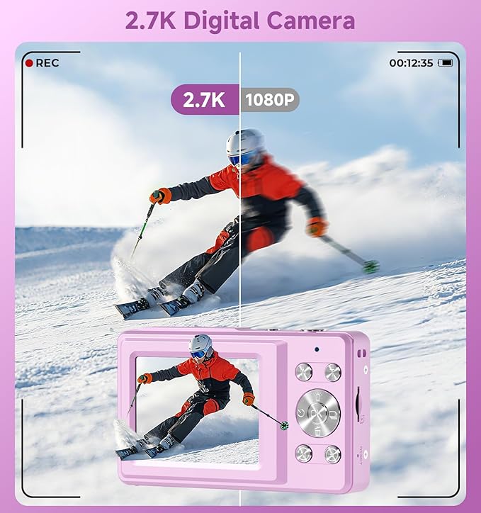 Compact Camera,56MP Dual-Screen Digital Camera for Teens with Auto Focus,Smile Capture,Anti-Shake,16X Zoom,32GB SD Card Camera Digital Gift for Boys Girls Teens