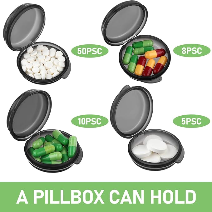 3PCS Small Pill Box, Travel Round Pill Case, Portable Medicine Pill Container Holder, Daily Mini Pill Organizer for Purse Pocket to Hold Vitamin Medication Fish Oil Supplement