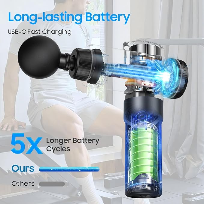 Massage Gun – Deep Tissue Muscle Massager for Pain Relief & Recovery, Massage Gun with Heat, 9 Massage Heads, Carrying Case, Handheld Electric Percussion Massager,