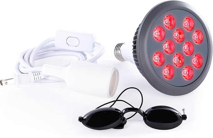 hooga Red Light Therapy Bulb, 660nm & 850nm Red & Near Infrared Light, 12 Dual-Chip LEDs, Targeted Light Bulb with Base & Braided Power Cord for Home Wellness Routine, HG24
