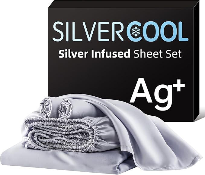Silver Infused Bed Sheets Set, Cooling Bamboo Viscose Sheets Self-Cleaning with Silk, Softness Breathable Temperature-Regulating Bedding, Odor Control Freshness Sleep for Hot Sleepers - Twinxl Set
