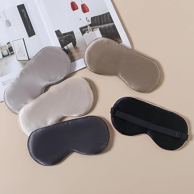 100% Mulberry Silk Sleep Mask for Women/Men Airplane Travel, Pure 22 Momme Silk Eye Mask Blackout for Sleeping, Ajustable, Luxury, Anti Wrinkle, Anti Aging Silk Blindfold, Made in USA (Slate Gray)