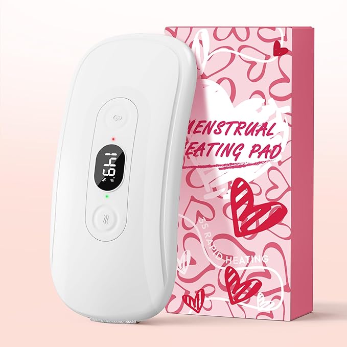 Portable Heating Pad Period Cramps: 2 Timer 6 Heat Levels 6 Vibration Modes Cordless Electric Heating Pad for Back Pain Relief Menstrual Heating Pad (White)