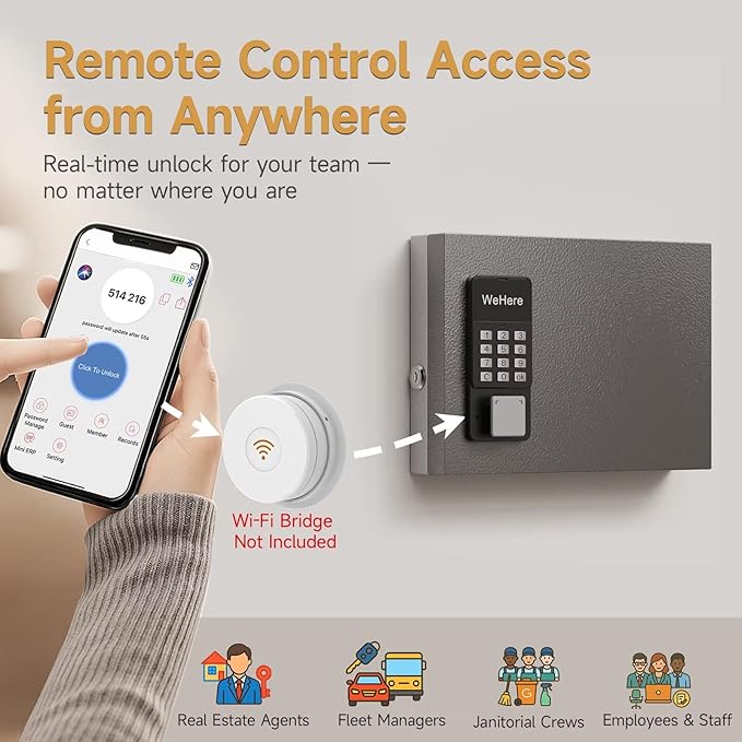 16 Key Lock Box Wall Mount, Smart Key Cabinet, use One Time Password,Fixed Code, Bluetooth, Wi-Fi Remote, Key Unlock, Security Lockbox Organizer for Valets, Hotel, Car, Office Key Management & Storage