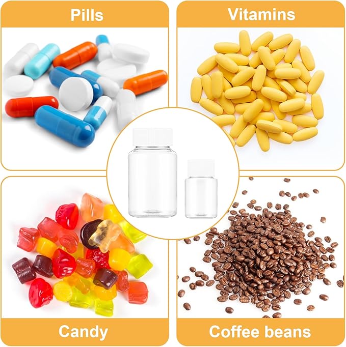 6 Pcs Clear Pill Bottle 30ml/80ml Plastic Medicine Containers Sample Jar with Caps Refillable Tablet Storage Holder Empty Reagent Chemical Organizers Small Travel Pill Cases for Liquid Solid