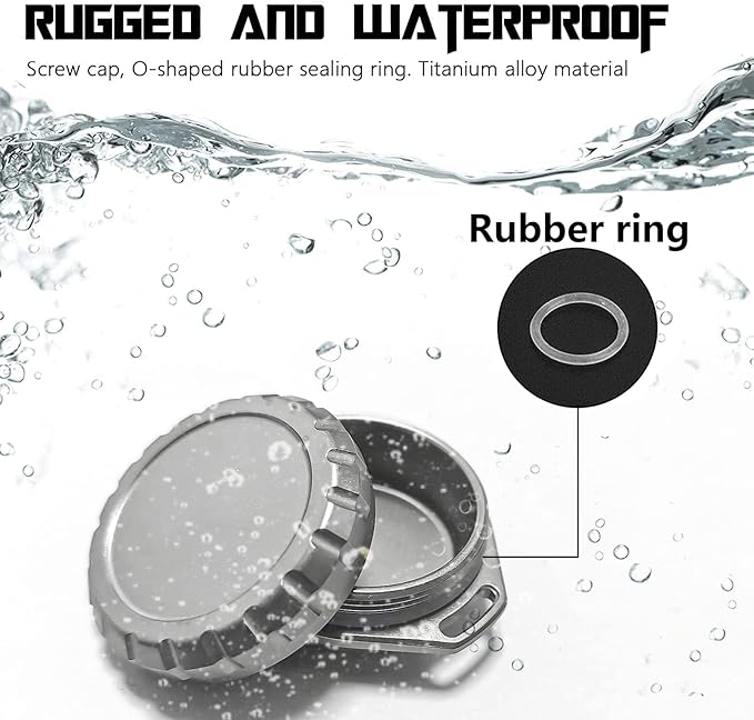 Titanium Waterproof Pill Case Travel Pill Organizer Bottle EDC Capsule Container Portable Pocket Metal Box with Chain for Camping, Hiking, Fishing, Magnetic Polishing