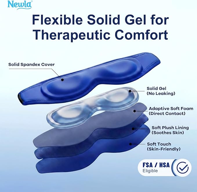 Cooling Gel Eye Mask, FSA Eligible Contoured Cold Compress for Eyes, Reusable Cold Eye Mask for Puffy Eyes, Migraine & Tired Eyes, Post Surgery, Ice Gel Pack for Eye Care, Adjustable Strap (Blue)