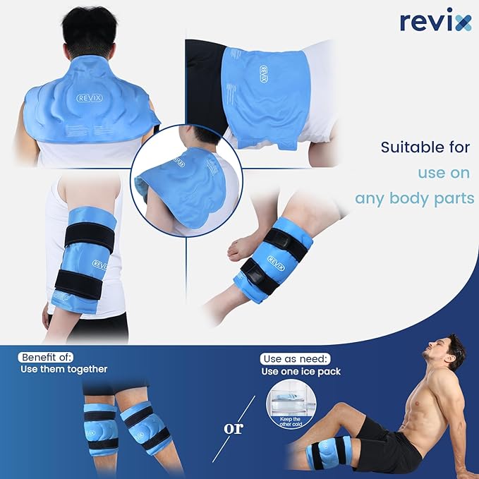 REVIX 20" Extra Large Ice Pack for Knee, Back, Shoulder, Reusable Gel ice Packs to Reduce Discomfort, XXXL Ice Knee Wrap with Cold Compression for Ease Fatigue and Promote Flexibility, Set of Two