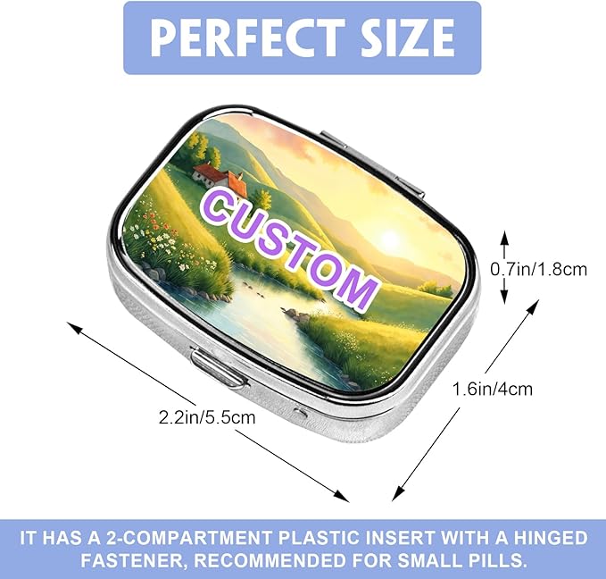 Custom Pill Box, Personalized Travel Pill Box for Purse with Mirror Holds Vitamins Medications
