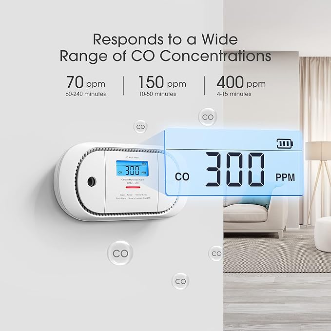 X-Sense Carbon Monoxide Detector Alarm with Digital LCD Display, Replaceable Battery CO Alarm Detector with Peak Value Memory, XC01-R