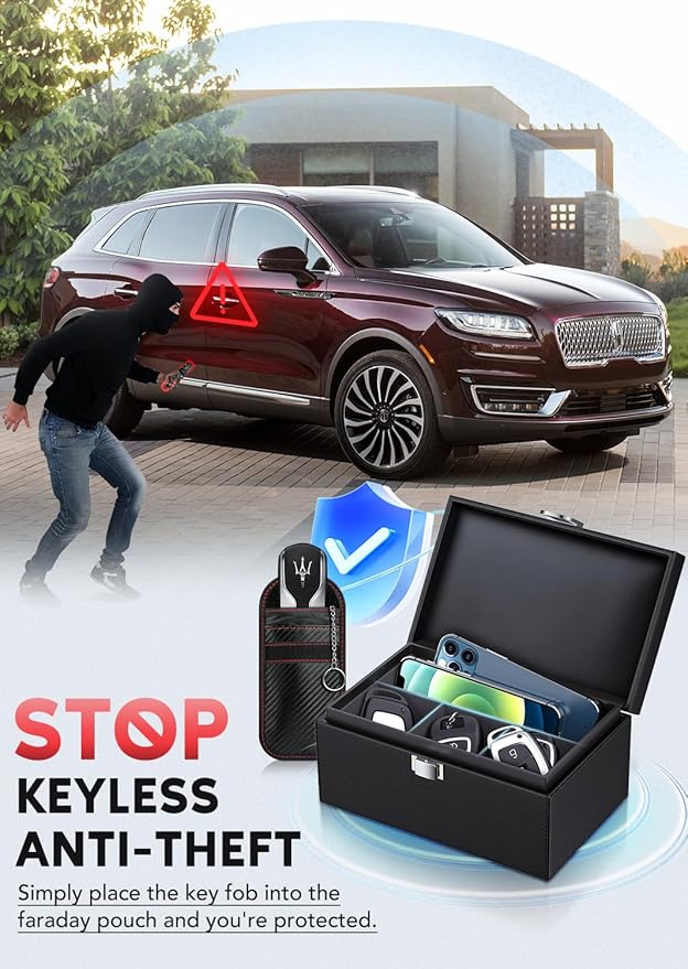 Faraday Box for Car Keys, Key Fob Signal Blocker RFID Box for Car Keys, Faraday Key Fob Protector Signal Blocking Box