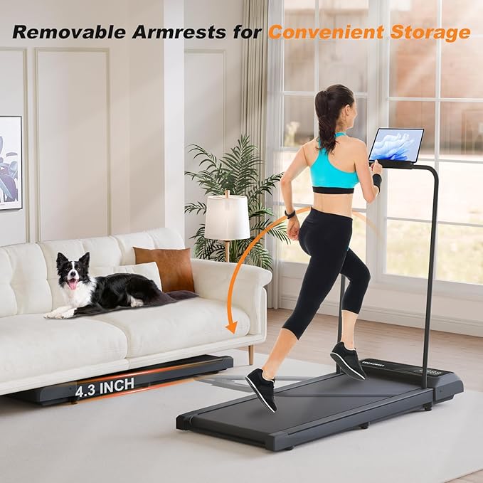 Treadmill Walking Pad with Handle, Walking Pad with 0-10% Incline, 3-in-1 Portable Under Desk Treadmill for Home Office Use, Large Screen, Remote Control, Powerful Motor