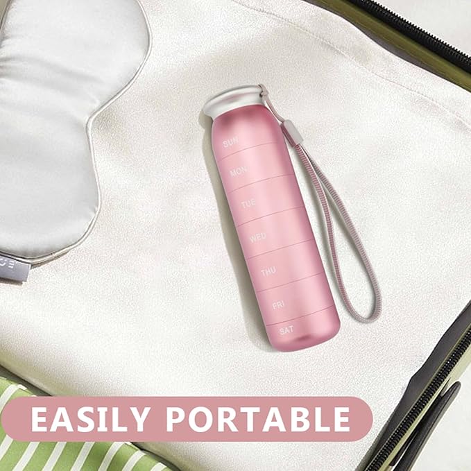 Weekly Pill Organizer, Portable Travel 7 Day, Waterproof Container, Large, Aluminum, Metal, Hold Vitamins, Cod Liver Oil, Supplements and Medications (Pink)