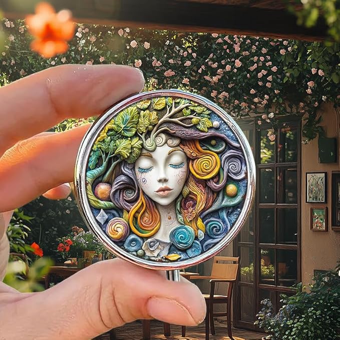 Portable Round 3 Compartment Metal Pill Box Faux Resin Painting Print Decor for Kitchen Office Coffee Cafe Home Organization and Travel Use