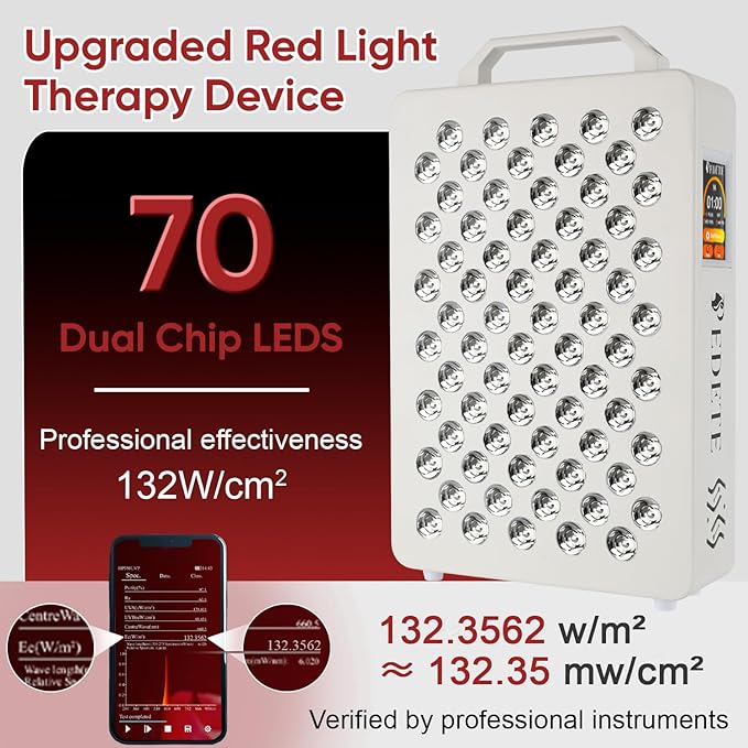 Red Light Therapy for Face & Body, 630nm 660nm 810nm 850nm and 940nm 5 Wavelengths Near Infrared Light Therapy Panel, 70 Dual Chip LEDs Red Light Therapy Device for Skin Care, Sleep, Pain Relief. T70Z