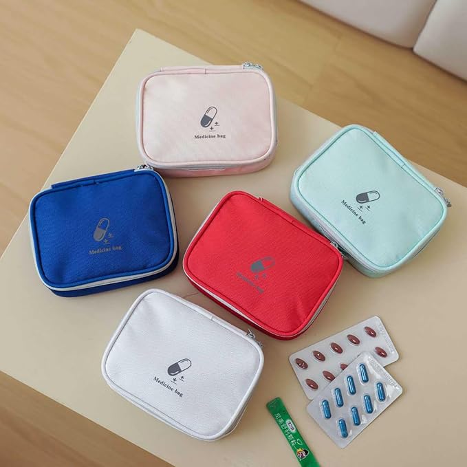 Small Empty First Aid Bag, Compact Travel Medicine Pouch Double Zippers Cute Pill Pocket for Travel Home,Red