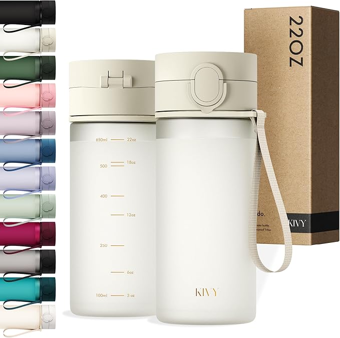 KIVY Slim Water Bottle 22oz with Leakproof Flip Lid [Lightweight & Shatterproof] - Small Drinking Waterbottle - Tritan Bottle Without Straw for School, Sport & Travel - Drinking Bottle - BPA Free