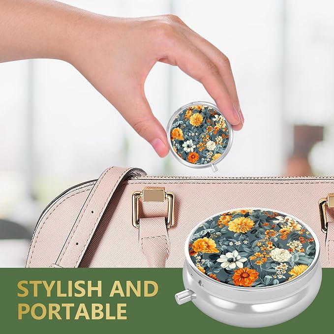 Nipichsha Pill Box, Small Pill Case for Purse & Pocket, Cute Travel Medicine Organizer, Portable Medicine Container Holder to Hold Vitamins, Medication, Fish Oil & Supplement, B05-Beautiful Flowers