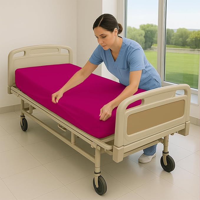 6 Pack Fitted Hospital Bed Sheets - Soft Microfiber Hospital Fitted Sheet - Hospital Bed Fitted Sheets (Hot Pink, 36" x 84" x 12")