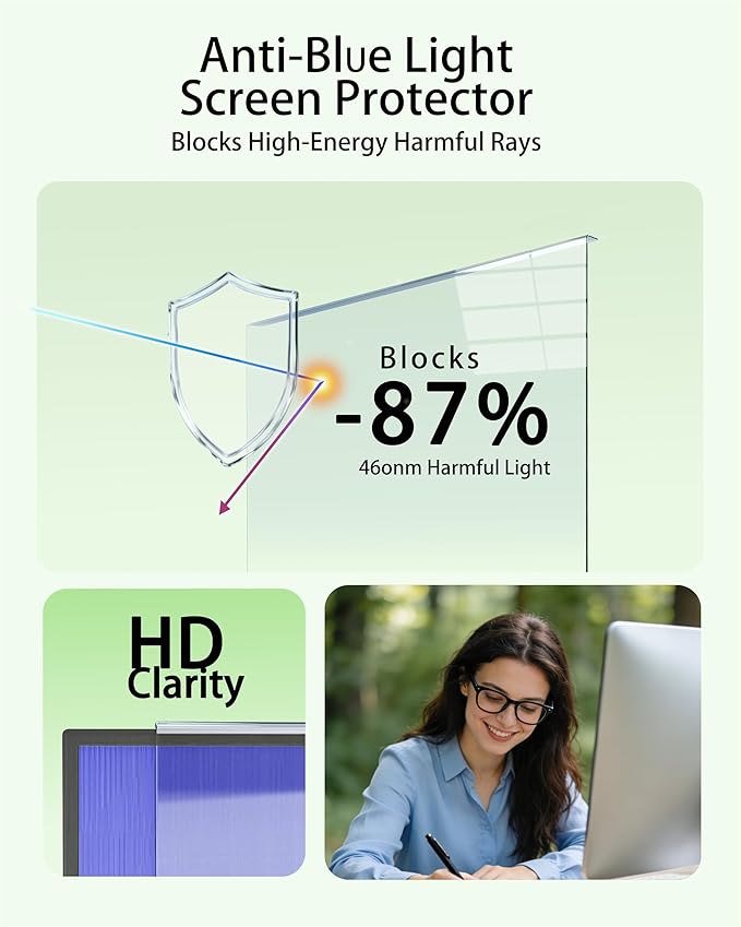 [2 Pack] Blue Light Blocking Screen Protector for 23–24 Inch Computer Monitor, Anti-UV Eye Protection Filter Film, 16:9 Widescreen LED PC Display Screen Guard