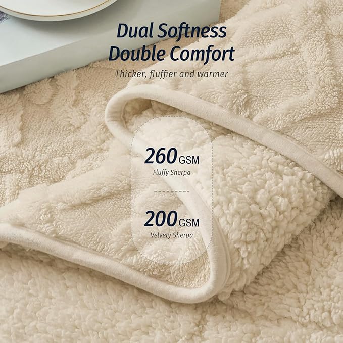 Wemore Weighted Blanket for Adults Twin Size 20 lbs, Dual Sided Soft Fuzzy Jacquard Sherpa Weighted Blankets for Sleeping, Cozy Fluffy Knitted Heavy Blanket for Couch Bed, Khaki, 60 x 80 inches