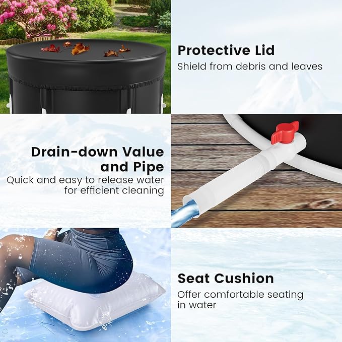 GYMAX Ice Bath Tub, 66 Gal Cold Plunge Tub with Lid & Click Design, Foldable Cold Bath Plunge Tub for Athletes Cold Water Therapy, Portable Freestanding Soaking Tub for Backyard, Home