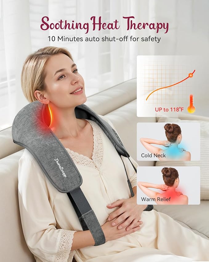 Cordless Neck Massager for Pain Relief Deep Tissue, Kneading Shiatsu Neck and Shoulder Massager with Heat,Cordless Massager for Back and Shoulder Pain, Gifts for Women Men Home Office Christmas
