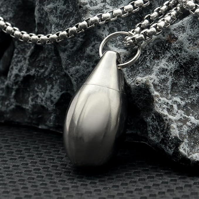 Pill Holder Necklace Nitro Pill Case Titanium Pill Container Necklace for Men Women Christmas Gifts Stocking Stuffers Waterproof Pill Holder Emergency Aspirin Small Pill Box W/Chain Tiny Fob