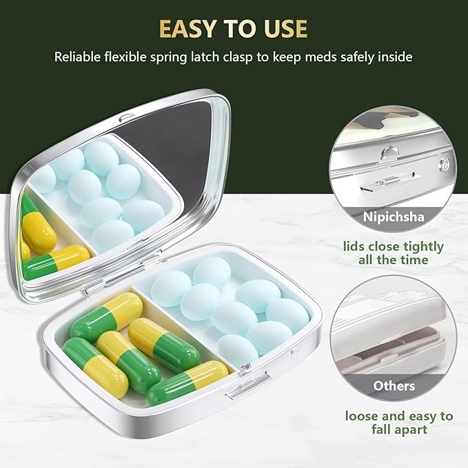 Nipichsha Pill Box, Small Pill Case for Purse & Pocket, Cute Travel Medicine Organizer, Portable Medicine Container Holder to Hold Vitamins, Medication, Fish Oil & Supplement, Watercolor Sunrise