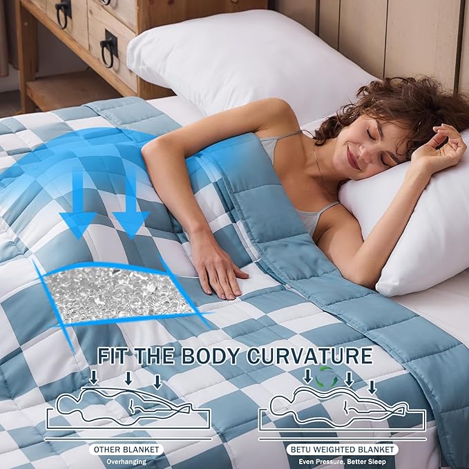 Blue Checkered Weighted Blanket for Adults 20lbs, 48"x72", Twin Full Size Cooling Plaid Heavy Throw Blanket for 130-220lbs, Microfiber Soft Thick Big Blankets Weighted Comforter Gift for Sleeping