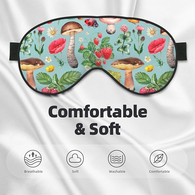 Floral Berry Mushroom Sleep Mask Eye Mask with Adjustable Strap Eye Sleep Shade Cover Blocks Light for Women Men Airplane Travel Nap