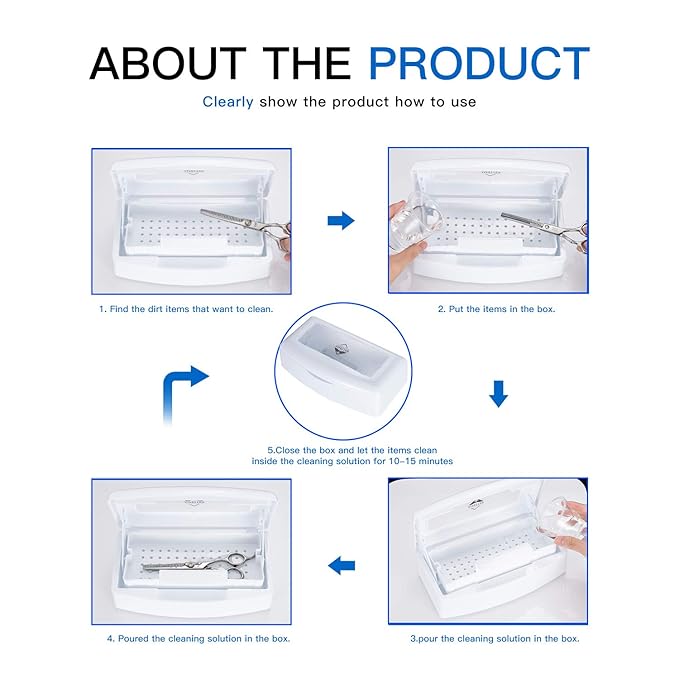 Plastic Sterilizing Tray-Tool Sterilization Box,Clean Sterilizer Box Storage Organizer for Nail,Tweezers,Hair Salon,Spa & Cutter Manicure Equipment-Clear Lid (white)