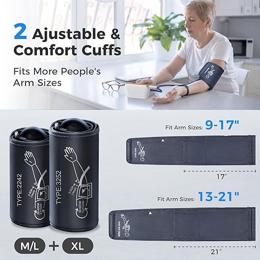 Blood Pressure Monitor, Extra Large 2 Cuffs Accurate Upper Arm Blood Pressure Machine for Home Use, 9-17''&13-21''Adjustable Blood Pressure Cuff, 6 inch Backlit Large Screen /3 User Mode