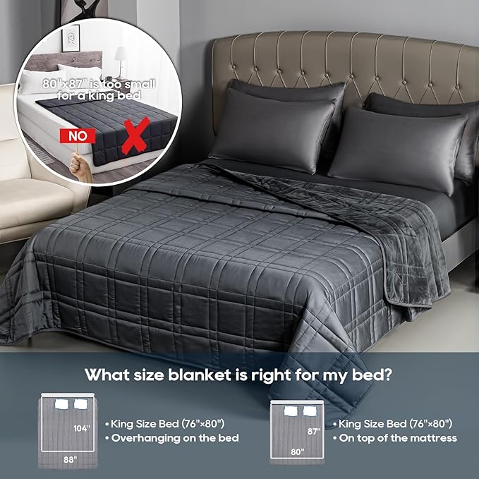 Weighted Blanket King Size 30lbs (88''x104'', Dual-Sided), Reversible Cozy Warm Velvet & Cooling Tencel King Weighted Blanket for Adults and Couples All Season Use - Carry Bag Included, Dark Grey