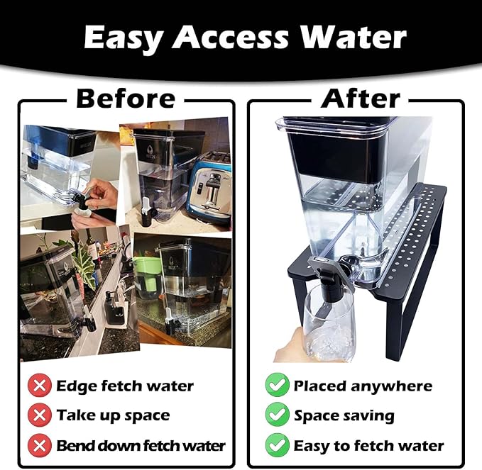 Countertop Water Dispenser Stand for Brita XL UltraMax, Heavy Duty Metal Filter Riser with Easy Assembly, Includes One-Handed Hands-Free Spigot Lever & Anti-Slip Strips, Fits ZeroWater, PUR, Black