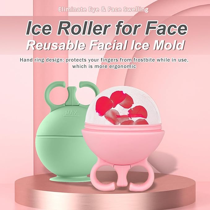 2 Pack Ice Roller for Face,Reusable Facial Ice Mold,Eliminate eye and face swelling，Ice Cube Roller for Face Neck Body and Eye，Ice Cube Roller Massager Gua Sha Tool（pink+green）