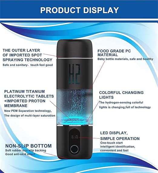 Hydrogen Water Bottle Generator with SPE PEM Technology, 5000ppb Portable Hydrogenated Water Ionizer Machine Improve Water in 5 Minutes, for Home, Office, Travel, Exercise