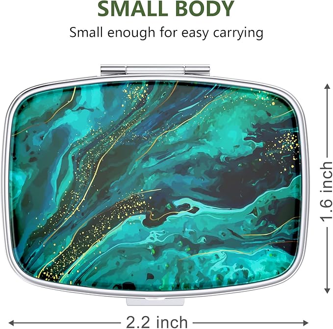 Nipichsha Pill Box, Small Pill Case for Purse & Pocket, Cute Travel Medicine Organizer, Portable Medicine Container Holder to Hold Vitamins, Medication, Fish Oil & Supplements, Ocean Marble