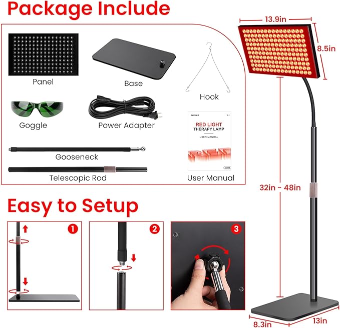 SAVlLER® Red Light Therapy for Face and Body, Red Infrared Light Therapy Lamp Panel with Stand, LED660nm Deed Red Light and 850nm Near Infrared Redlight Device at Home for Shoulder Back Joint