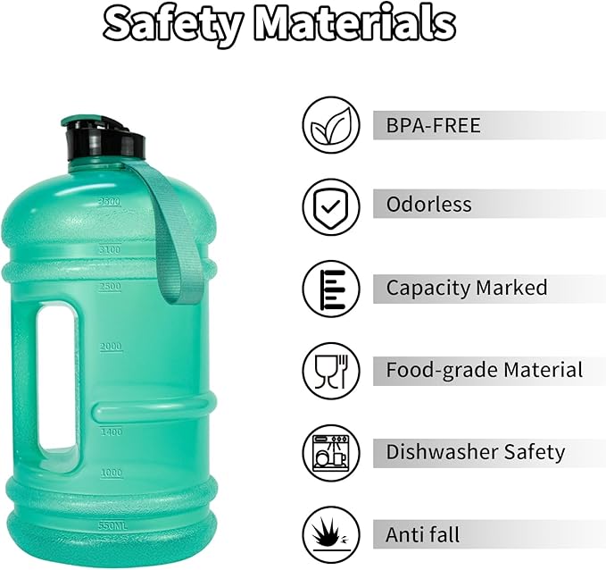 TOOFEEL 1 Gallon Water Bottle,Leakproof,Bpa Free,Dishwasher Safe,128 oz Large Water Jug wiht Handle,Travel & Camping & Sports & Gym Water Bottle For Men and Women - Transparent Mint Green