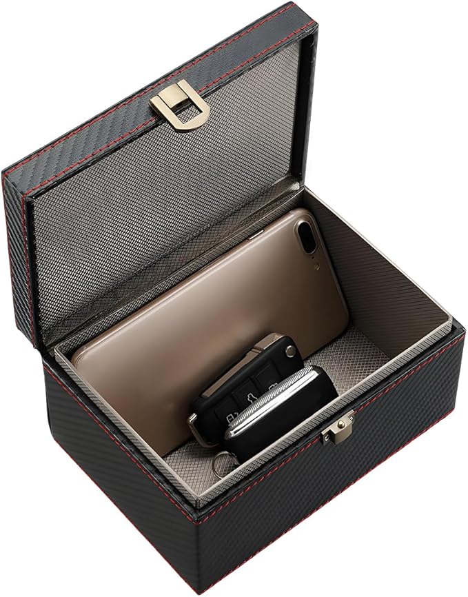 Faraday Box for Car Keys, Carbon Fiber Key Fob Protector RFID Signal Blocking Box, Anti-Theft Shielding Cage Signal Blocker for Keyless Fobs Phones, Car Accessories
