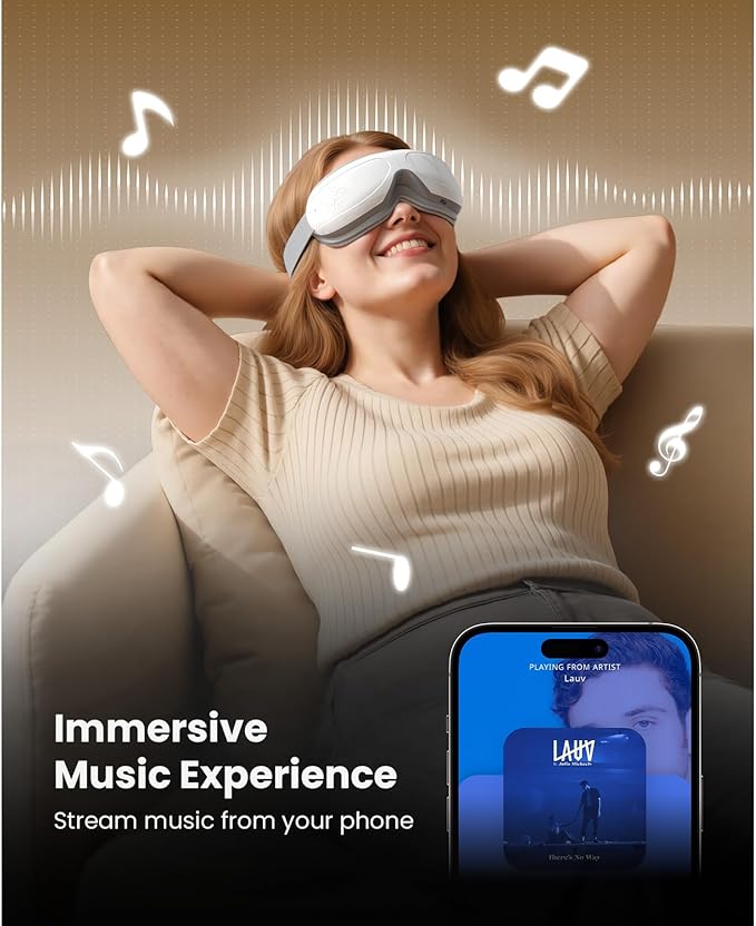 BOB AND BRAD Eye Massager FSA Eligible/HSA Eligible, EyeOasis 2 Heated Eye Mask for Migraines with Music, Smart Migraine Massager Warm Compress Therapy for Migraines, Dry Eyes, and Eye Strain Relief